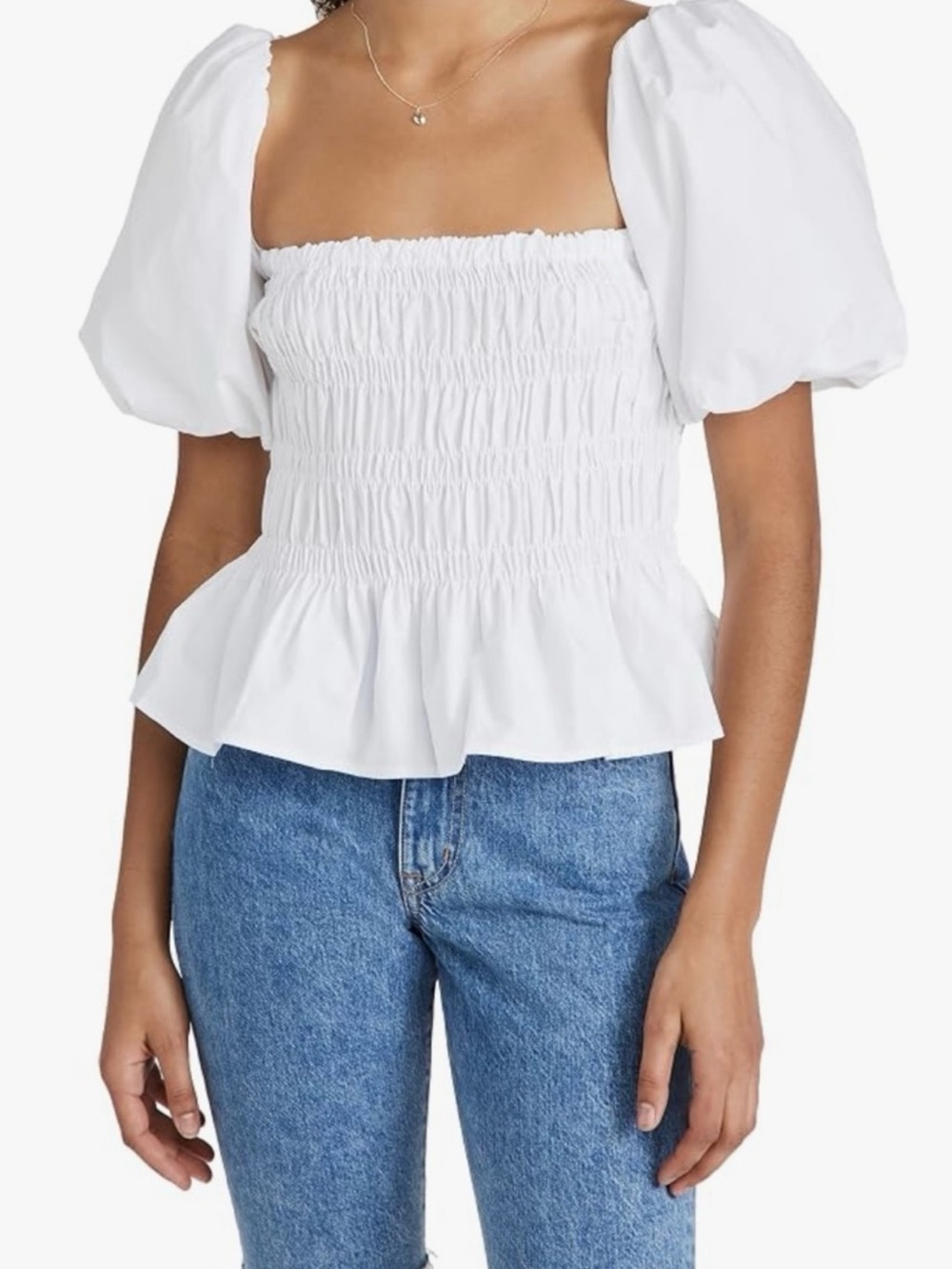 Astr White Puff Sleeve Smocked Peplum Top